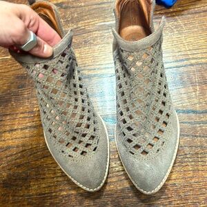 Jeffrey Campbell Ankle Bootie Shoe 8 sueded leather cut outs adjustable wire